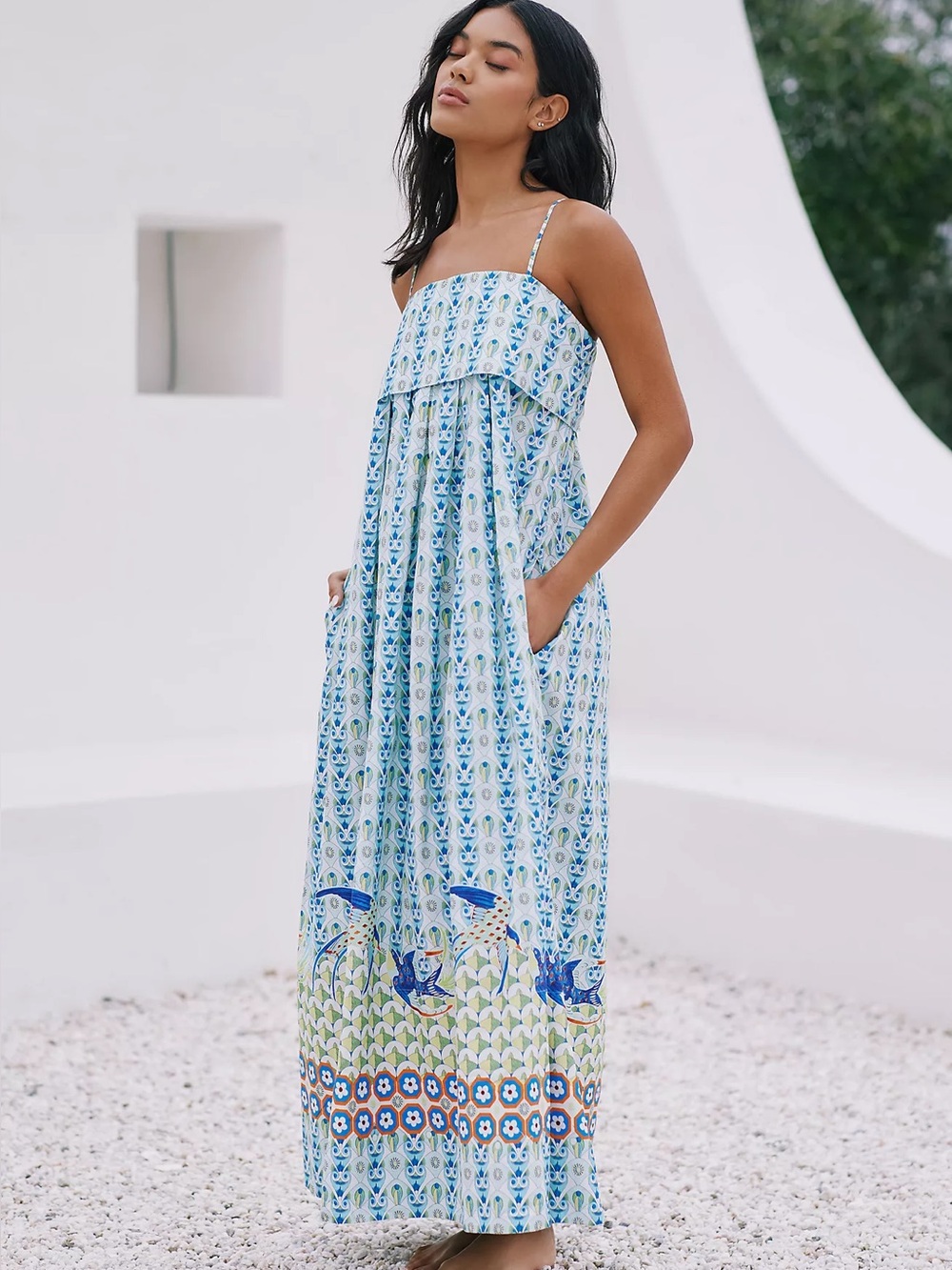 Anthropologie Maxi Dress in Blue & White Like New